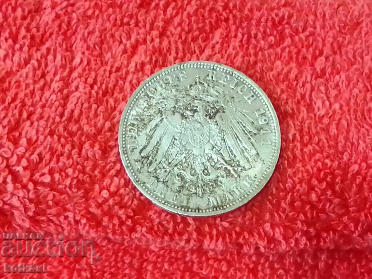 Delivery of Silver coin 3 marks D 1911 Germany Bavaria quality Delivery of Silver coin 3 marks D 1911 Germany Bavaria quality
