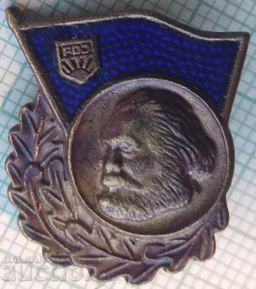 17447 Badge - Karl Marx - GDR Germany - bronze enamel