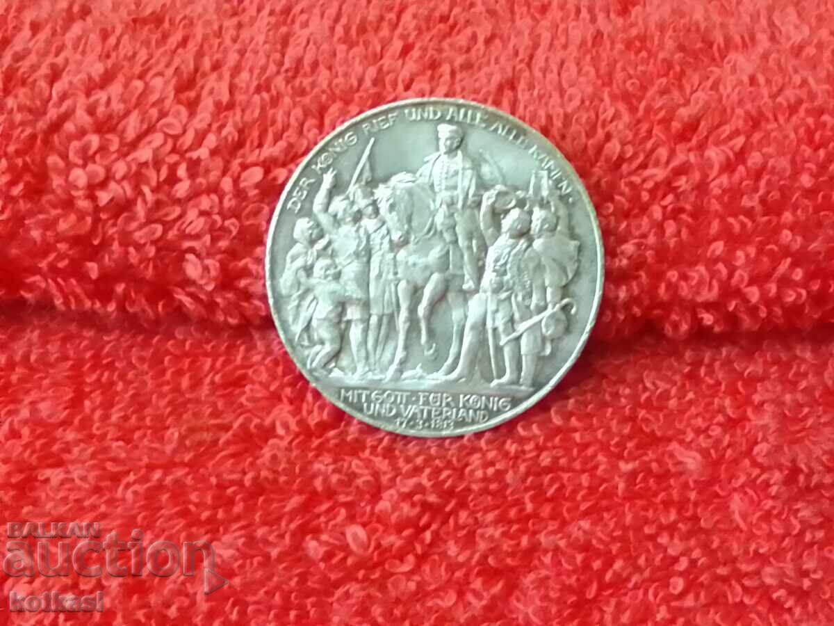 Licitație Monedă veche de argint 3 mărci 1913 Germania calitate Prusia