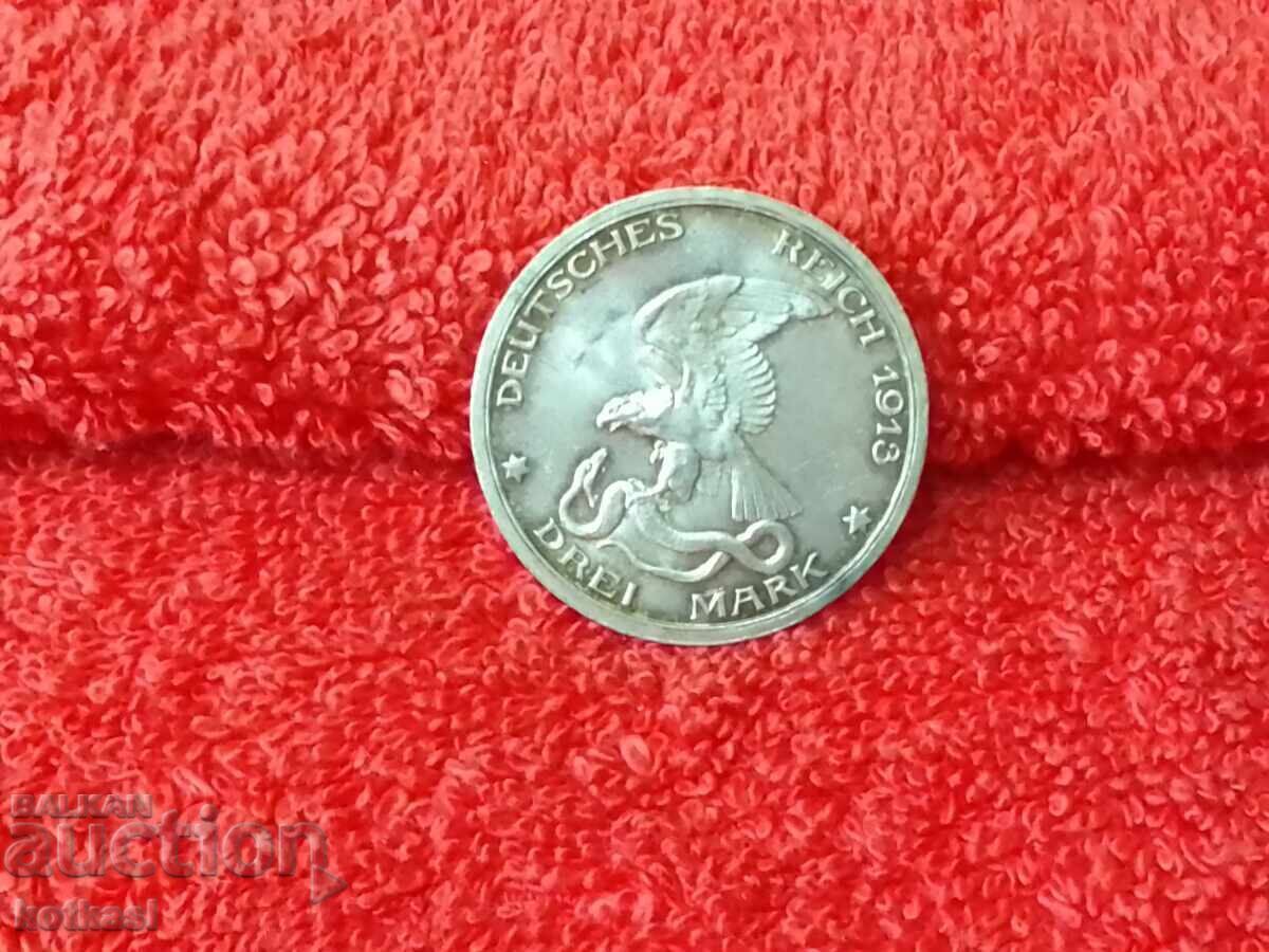 Old silver coin 3 marks 1913 Germany Prussia quality Old silver coin 3 marks 1913 Germany Prussia quality