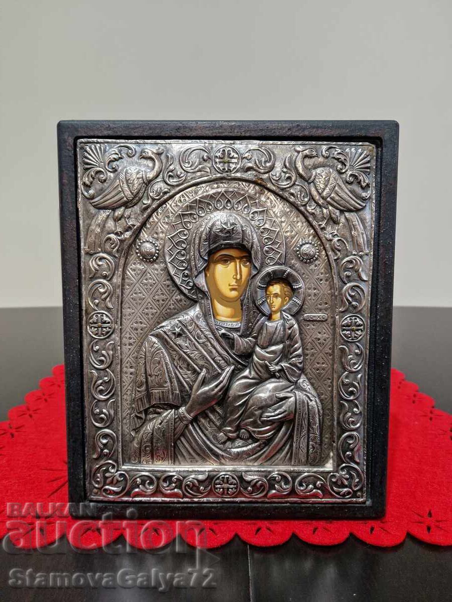 Beautiful antique large silver icon - Certificate