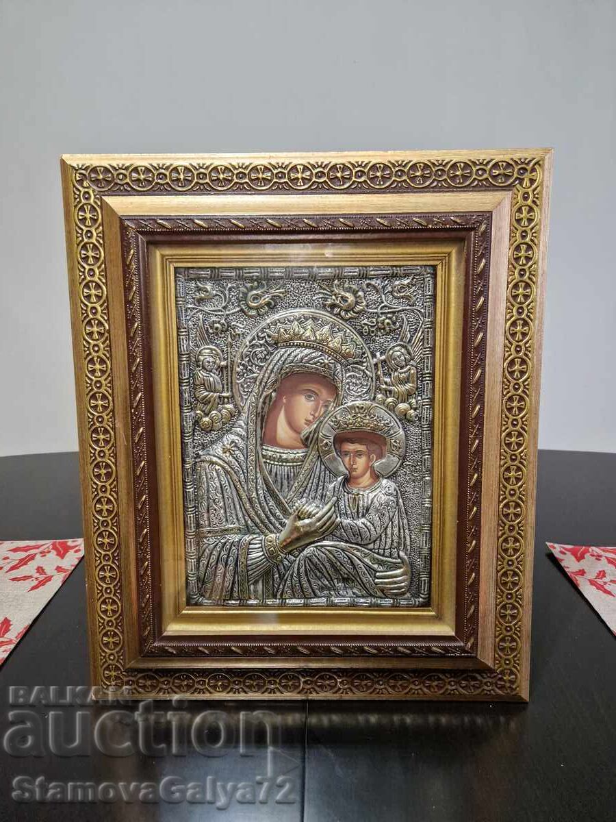 Superb huge antique silver icon-Certificate