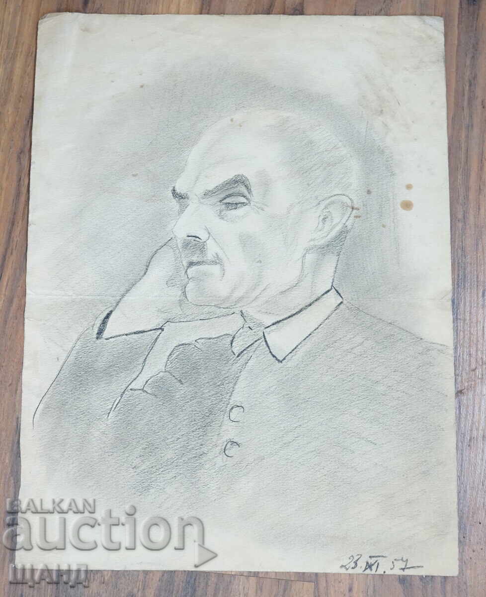 1957 Maestrul desenând portretul unui bărbat în creion