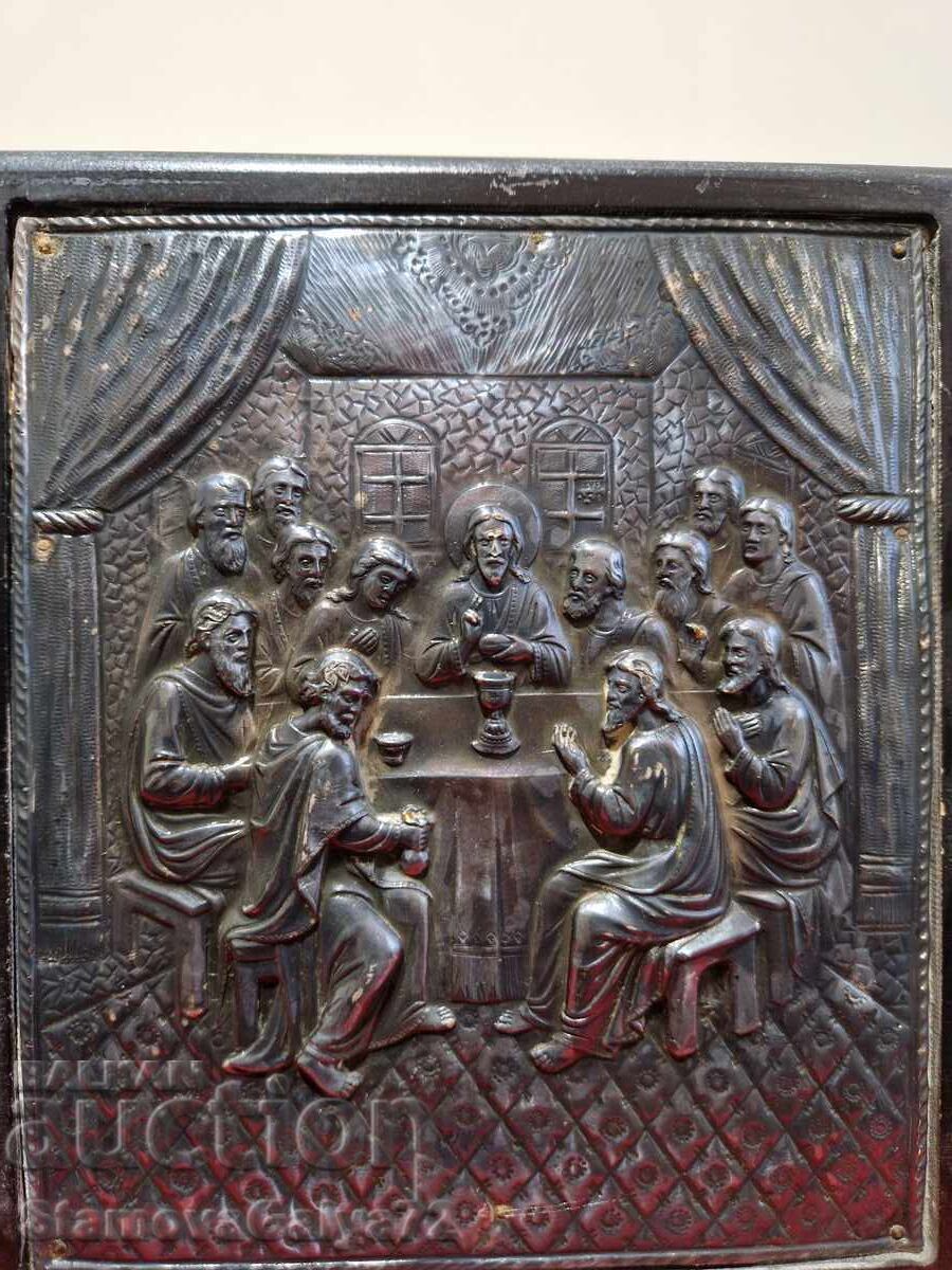 Auction  Beautiful antique silver icon The Last Supper - Certificate