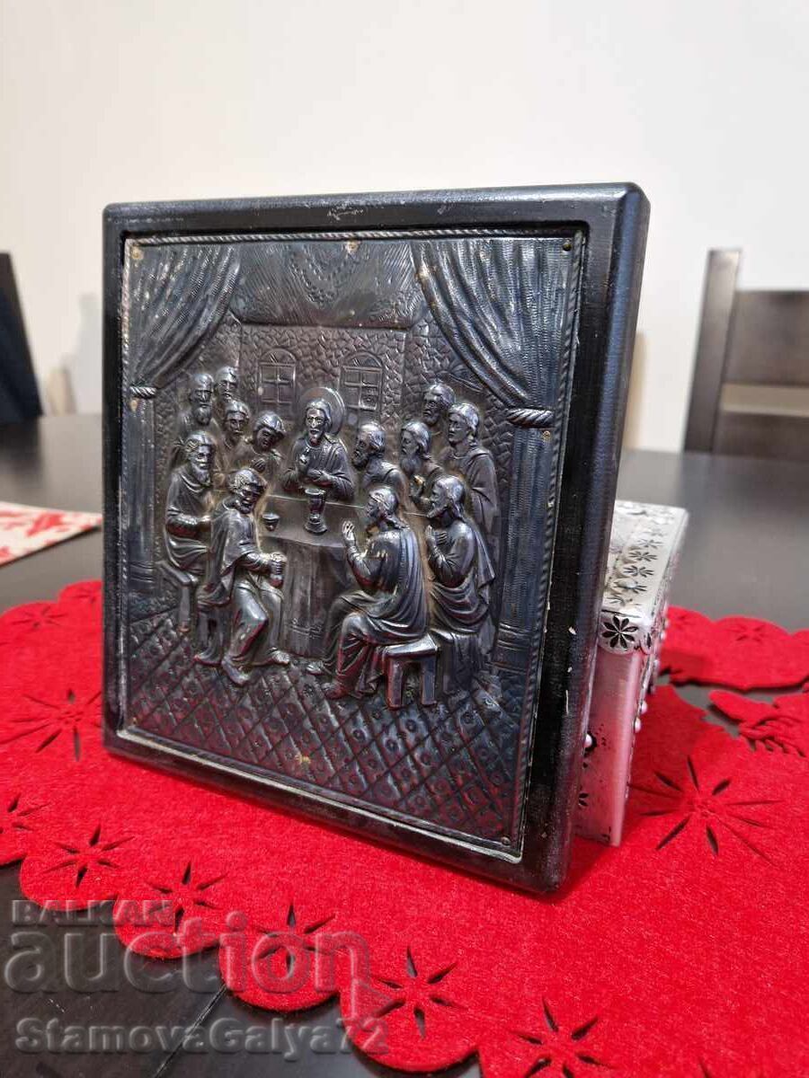 Beautiful antique silver icon The Last Supper - Certificate - 5