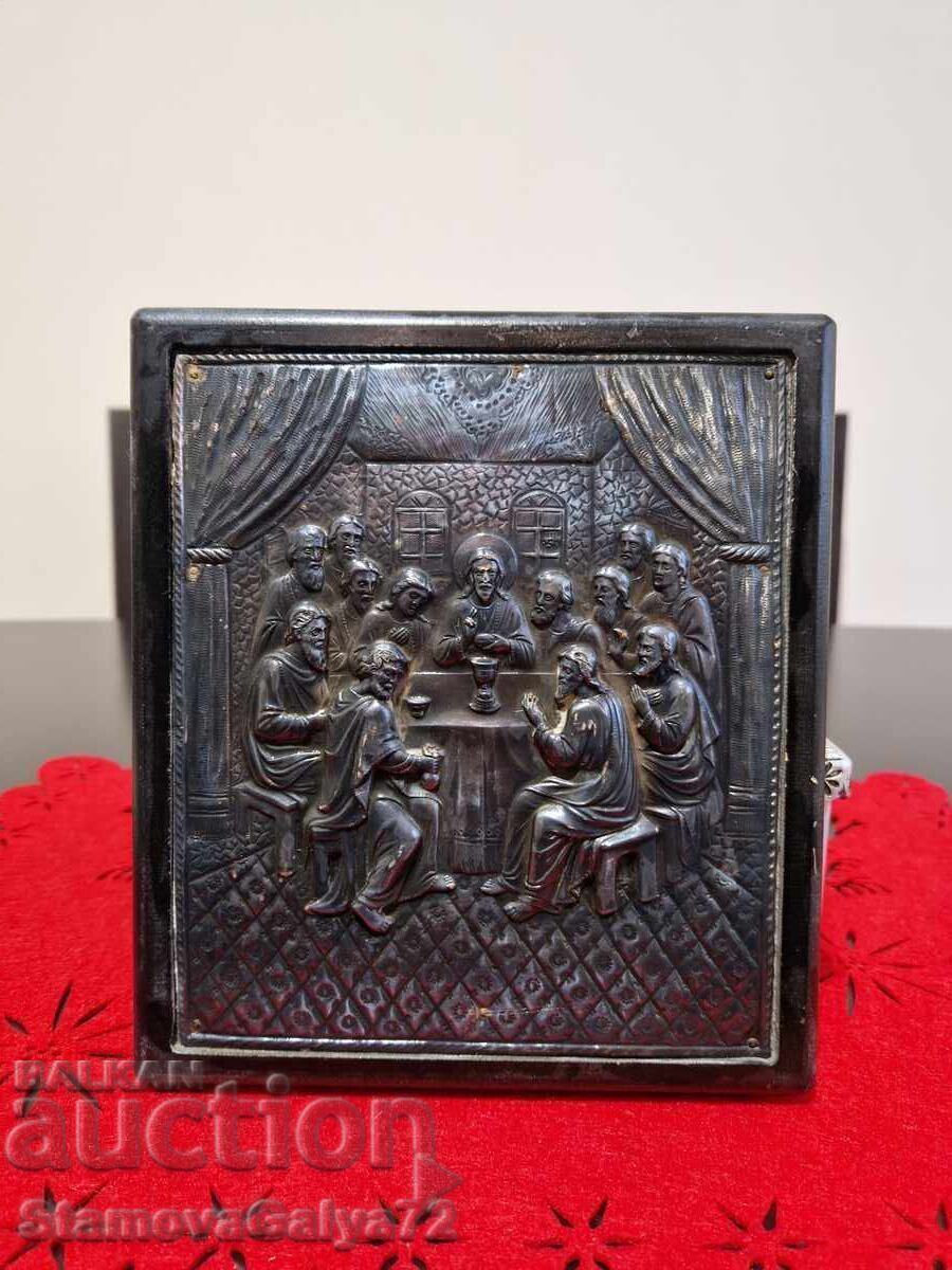 Beautiful antique silver icon The Last Supper - Certificate