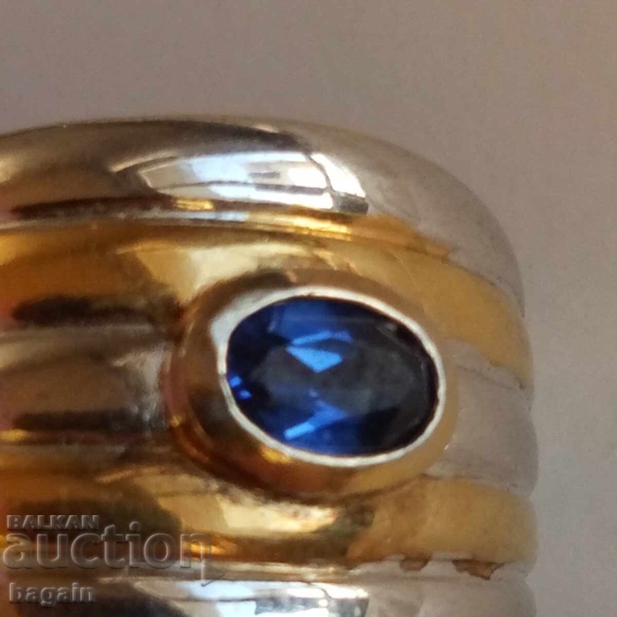 Ring, sapphire, silver, gold plating.