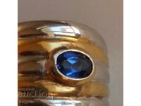 Ring, sapphire, silver, gold plating.