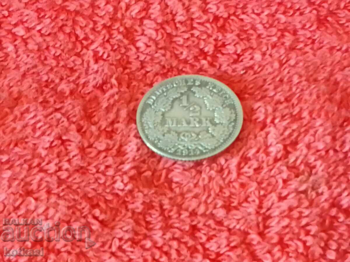 Auction Old silver coin 1/2 mark 1914 A Germany quality Auction Old silver coin 1/2 mark 1914 A Germany quality