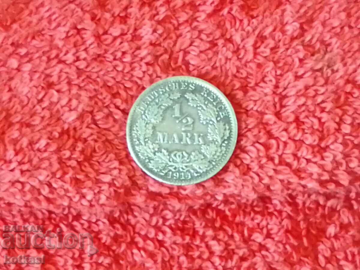 Old silver coin 1/2 mark 1914 A Germany quality Old silver coin 1/2 mark 1914 A Germany quality