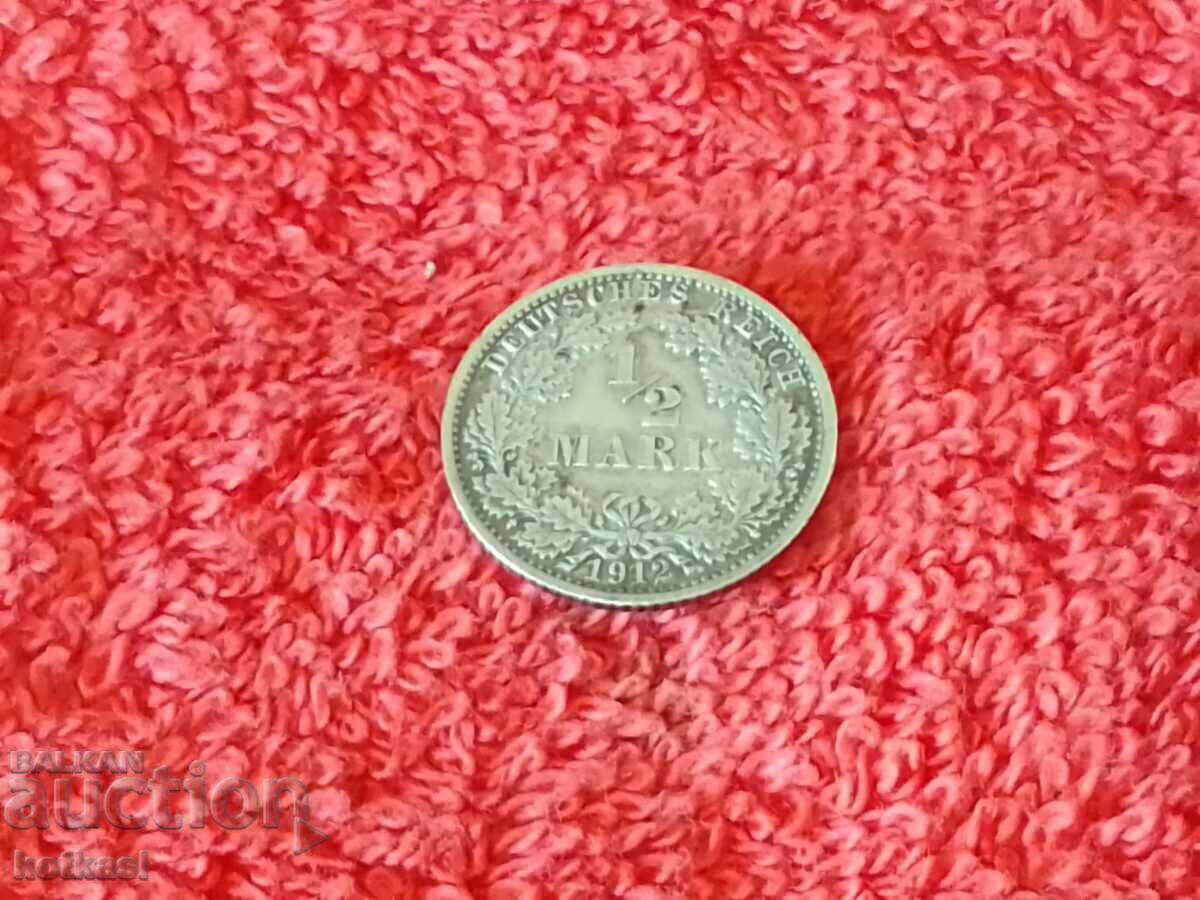 Auction Old silver coin 1/2 mark 1912 A Germany quality Auction Old silver coin 1/2 mark 1912 A Germany quality