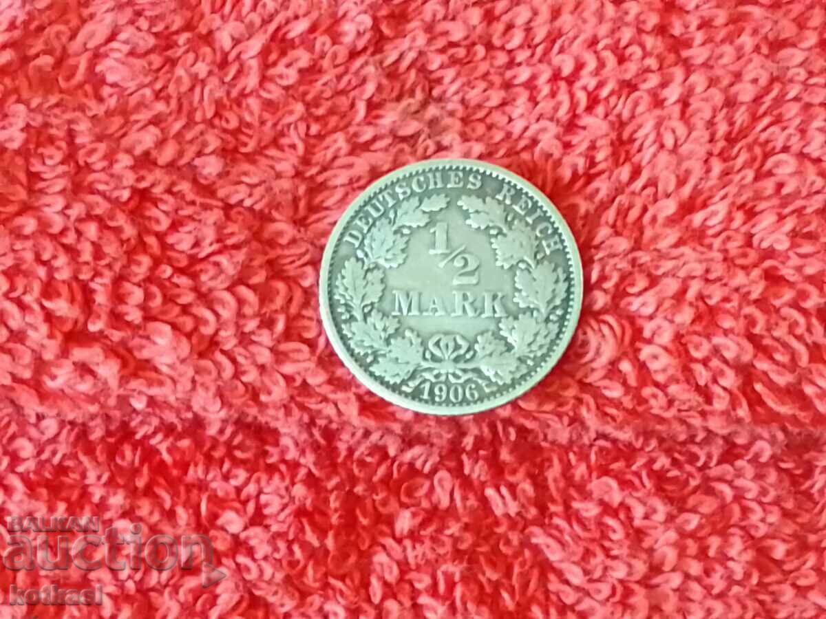 Moneda de argint 1/2 marcă 1906 F Germania calitate cu preț 25.50 BGN | € 13.04 Moneda de argint 1/2 marcă 1906 F Germania calitate cu preț 25.50 BGN | € 13.04