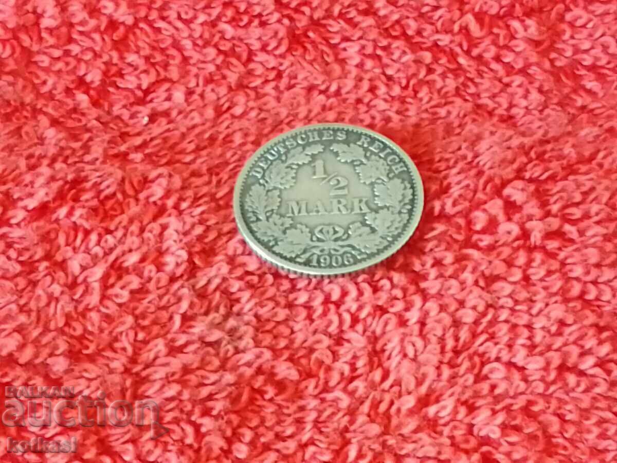 Licitație Moneda de argint 1/2 marcă 1906 F Germania calitate Licitație Moneda de argint 1/2 marcă 1906 F Germania calitate