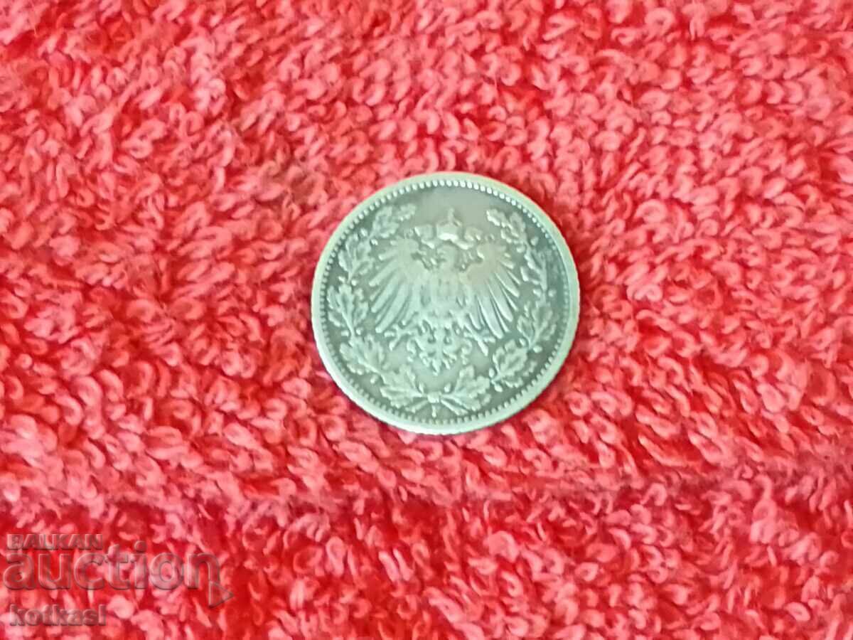Доставка на Сребърна монета 1/2 марки 1906 г. F Германия качество Доставка на Сребърна монета 1/2 марки 1906 г. F Германия качество