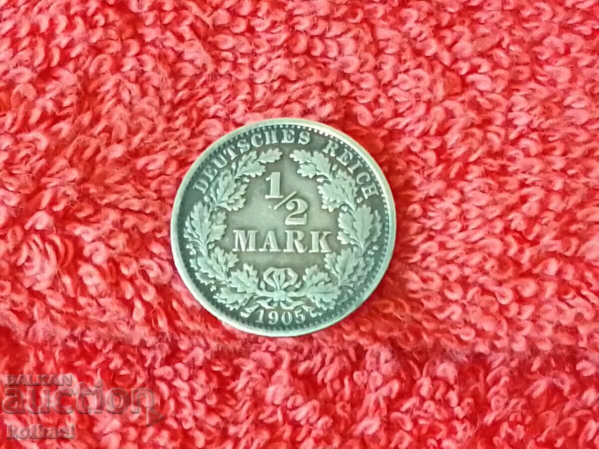 Monedă de argint 1/2 mărci 1905 Si calitatea Germaniei cu preț 25.50 BGN | € 13.04 Monedă de argint 1/2 mărci 1905 Si calitatea Germaniei cu preț 25.50 BGN | € 13.04
