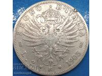 2 Lira 1905 Italy Savoy Eagle - Sabauda Silver - Rare!!!