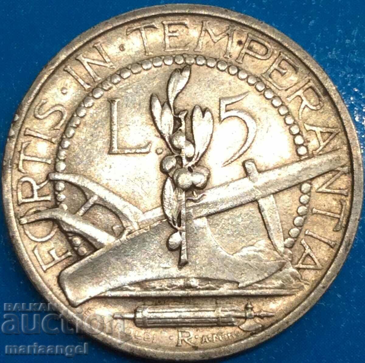 San Marino 5 Lire 1935 Patină de argint