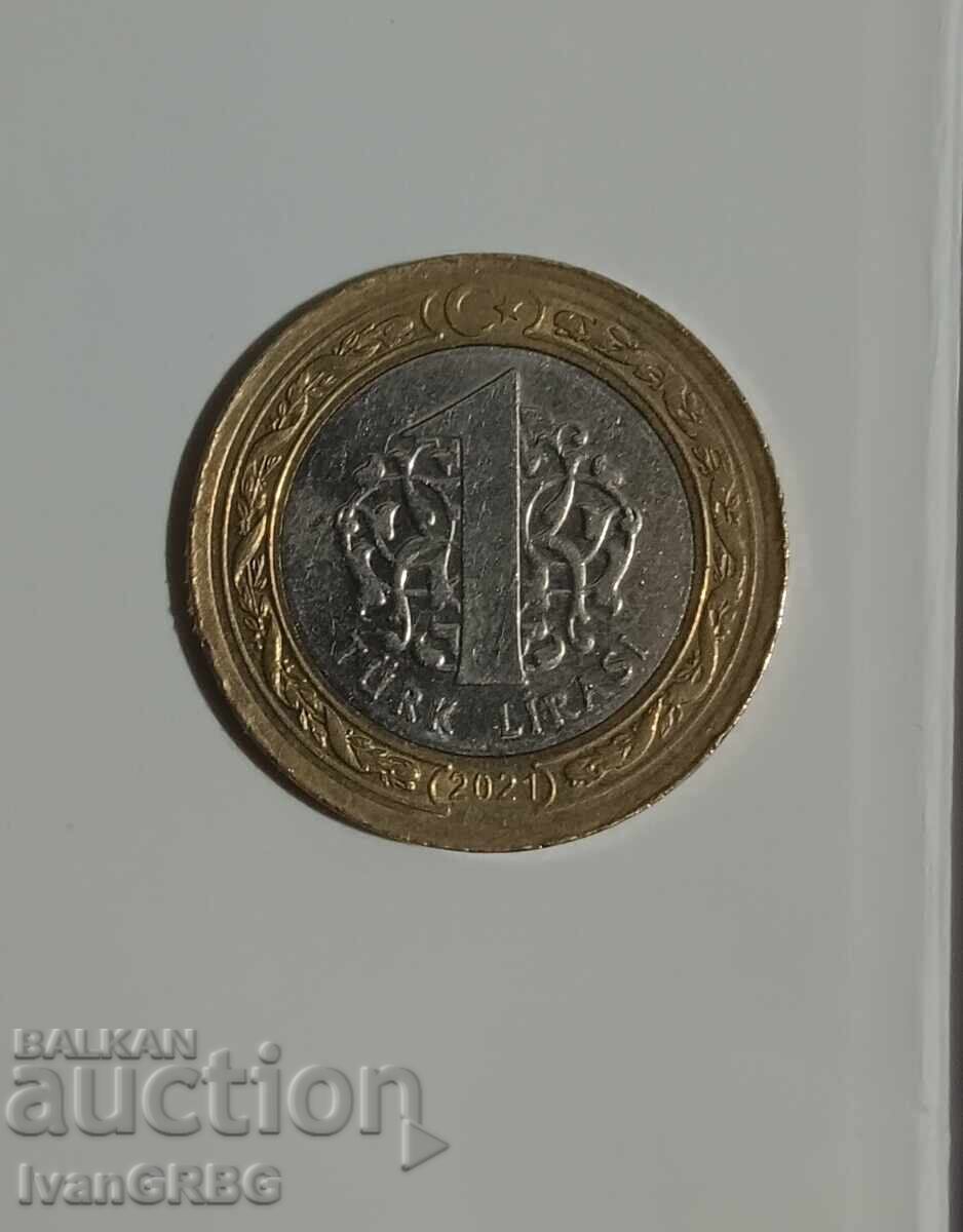 1 Lira Turcia 2021 Moneda Turca 1 Lira 2021 Turcia