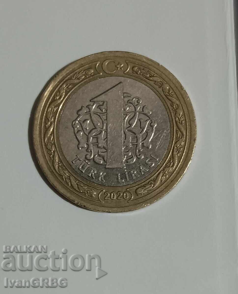 1 lira Turkey 2020 Turkish coin 1 lira 2020 Turkey