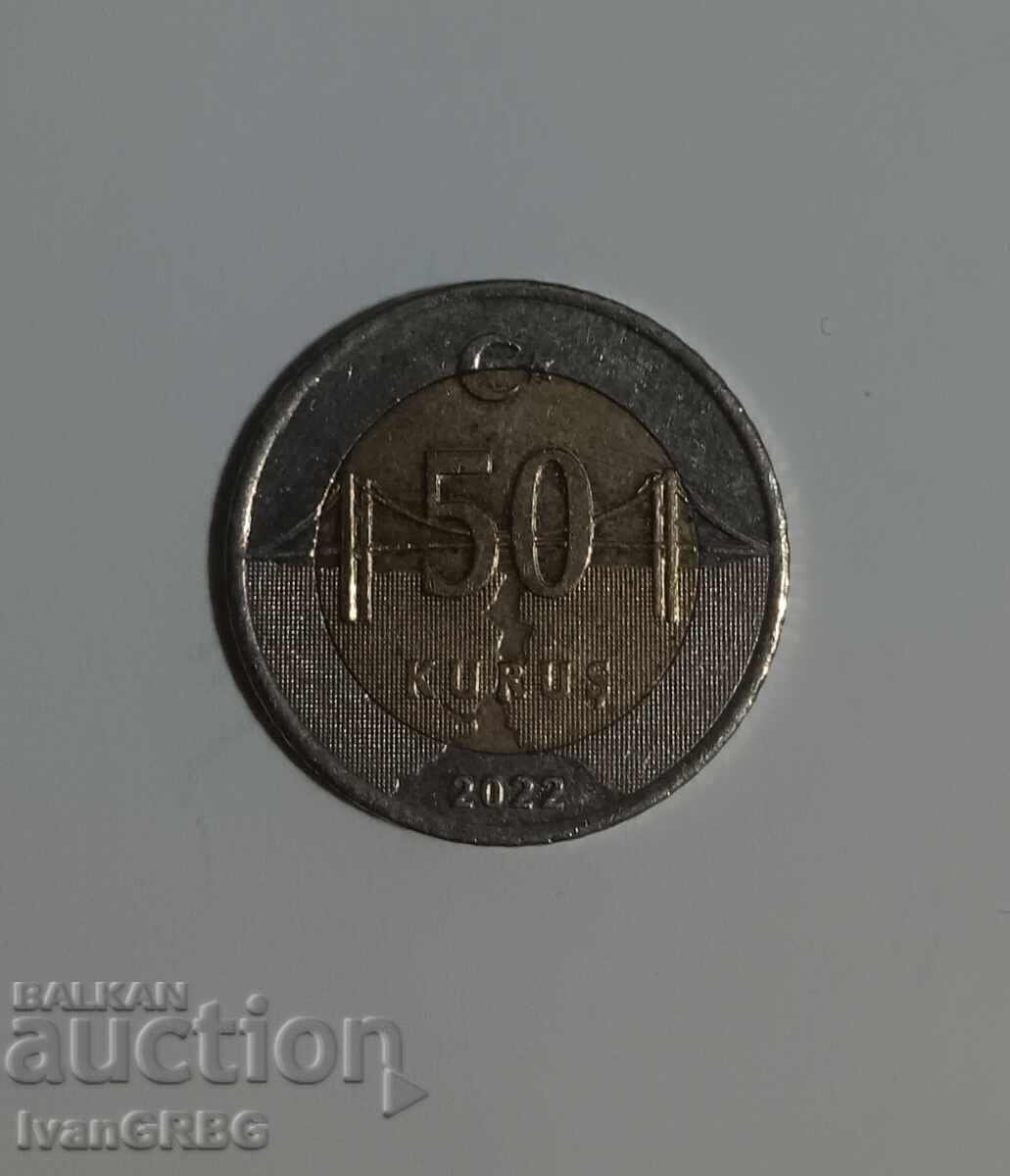 50 Kurush Turkey 2022 Turkish coin 50 Kurush 2022 50 Kurush