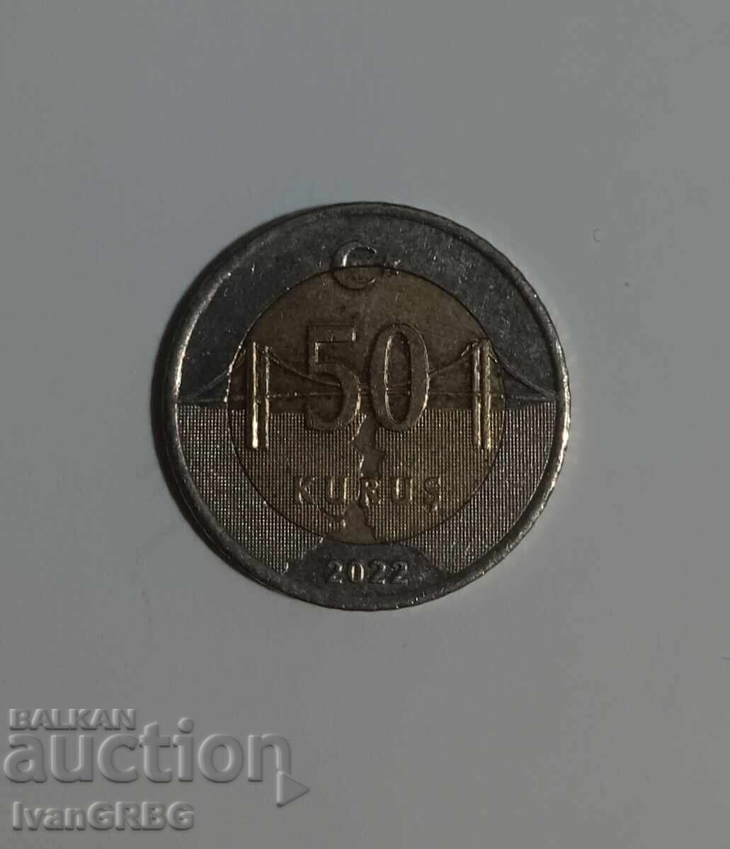 50 Kurush Turkey 2022 Turkish coin 50 Kurush 2022 50 Kurush 50 Kurush Turkey 2022 Turkish coin 50 Kurush 2022 50 Kurush