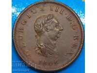 1806 1/2 penny Great Britain George III Bronze