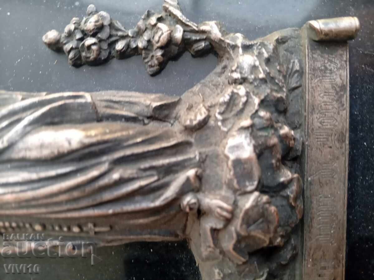 Crucifix antic catolic, marmură și bronz - 5