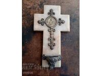 Antique Catholic cross, marble and bronze