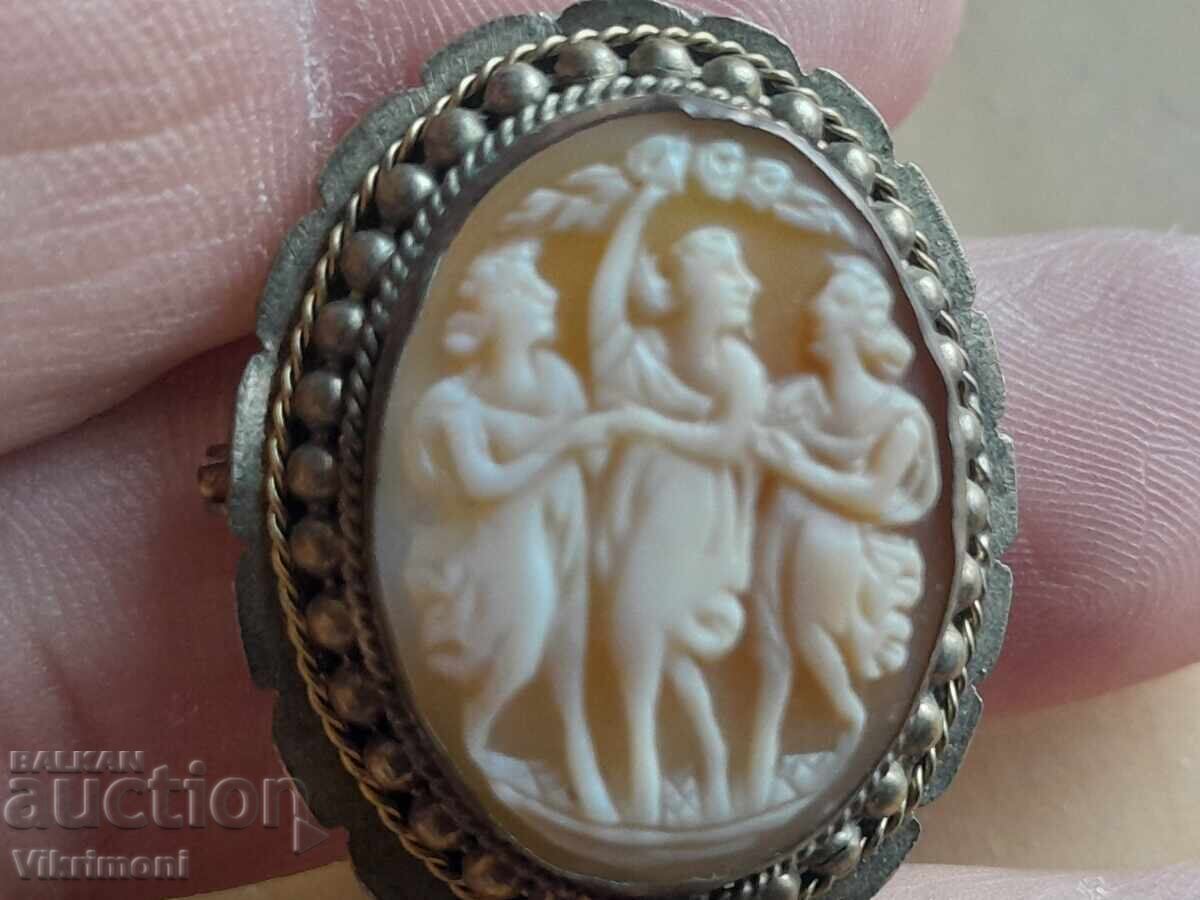 Cameo 3 Graces, brosa, rapane, Pp, medalion, granulatie, bronz