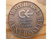 Medal-Plaque "For Generosity" - League Against Cancer - France