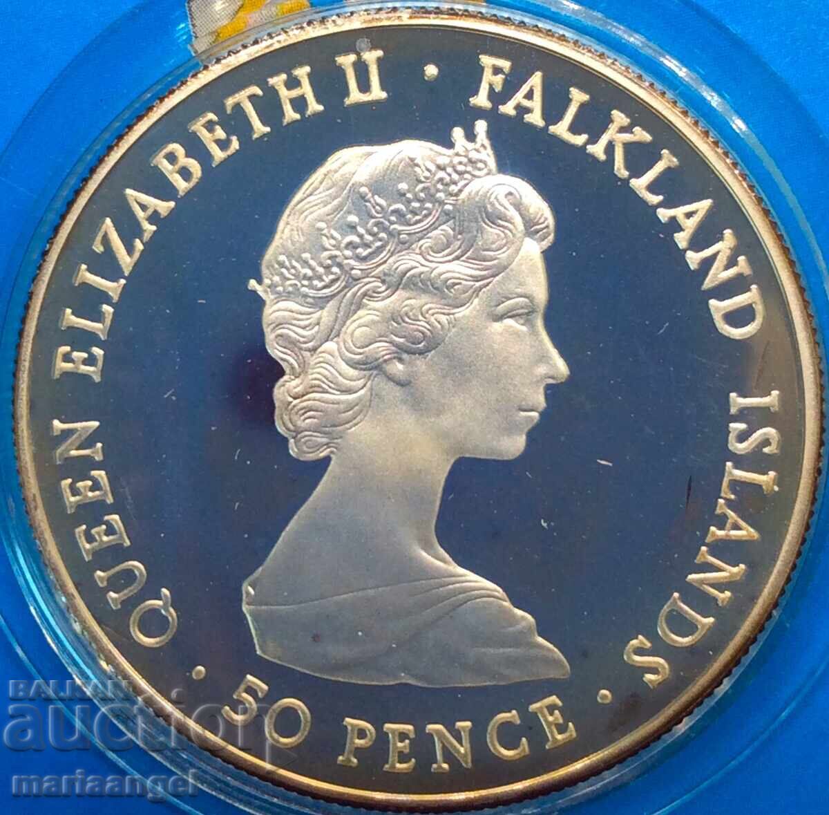 50 pence 1983 Insulele Falkland Elizabeth II UNC PROOF caseta p