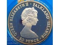 50 pence 1983 Insulele Falkland Elizabeth II UNC PROOF caseta p