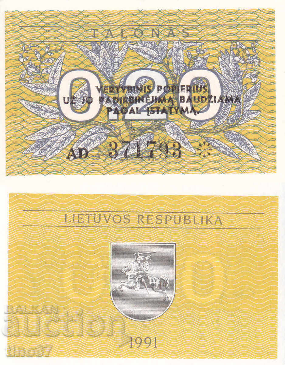 tino37- LITUANIA - 0,20 TALON - 1991 - UNC