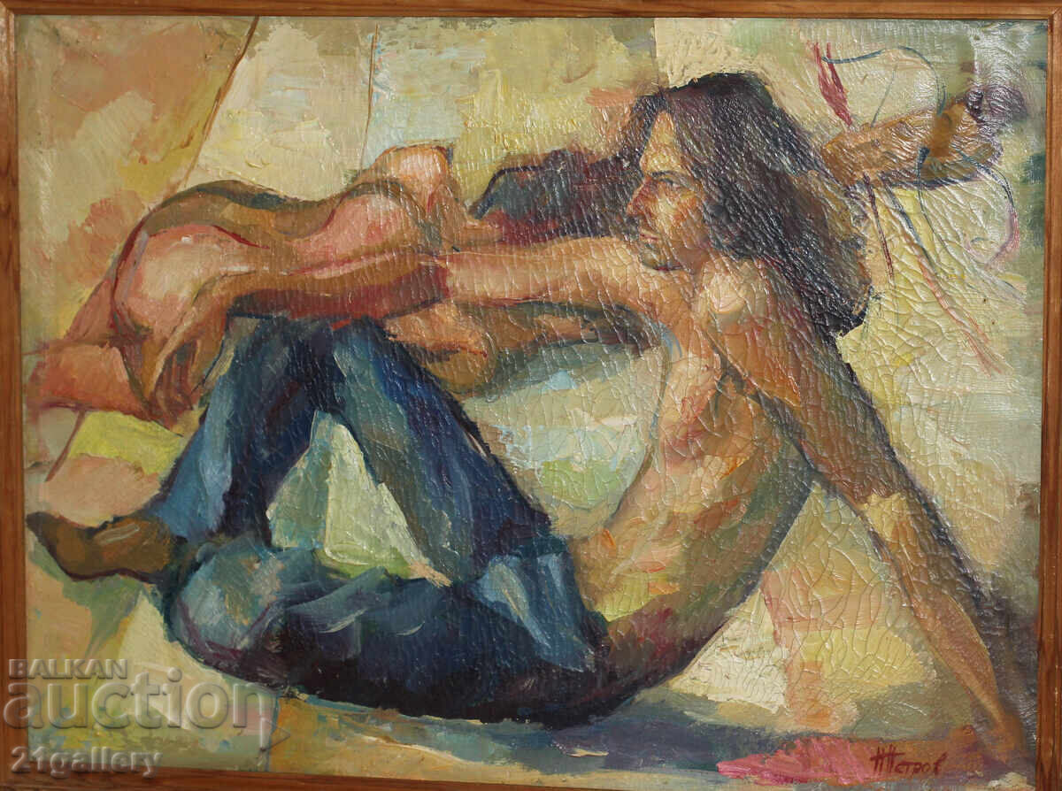 Petar Petrov Figural composition, oil paints, signed with price 500.00 BGN | € 255.65 Petar Petrov Figural composition, oil paints, signed with price 500.00 BGN | € 255.65