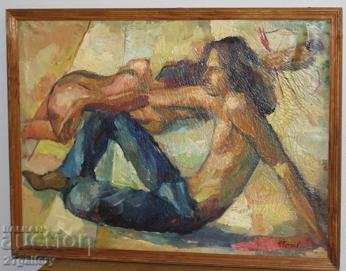 Auction Petar Petrov Figural composition, oil paints, signed Auction Petar Petrov Figural composition, oil paints, signed