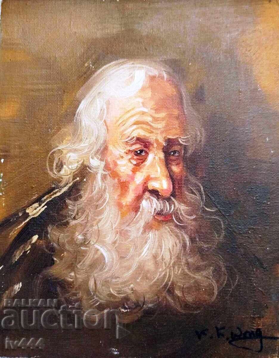 Licitație K.K.WONG TABLOU VECHI, ARTIST CHINEZ - BĂTRÂN CU BARBĂ