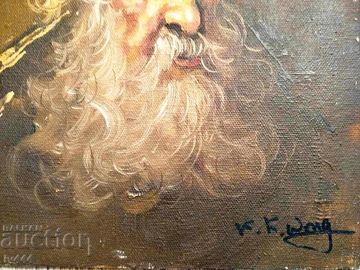 Доставка на K.K.WONG СТАРА КАРТИНА, КИТАЙСКИ ХУДОЖНИК - СТАР МЪЖ С БРАДА