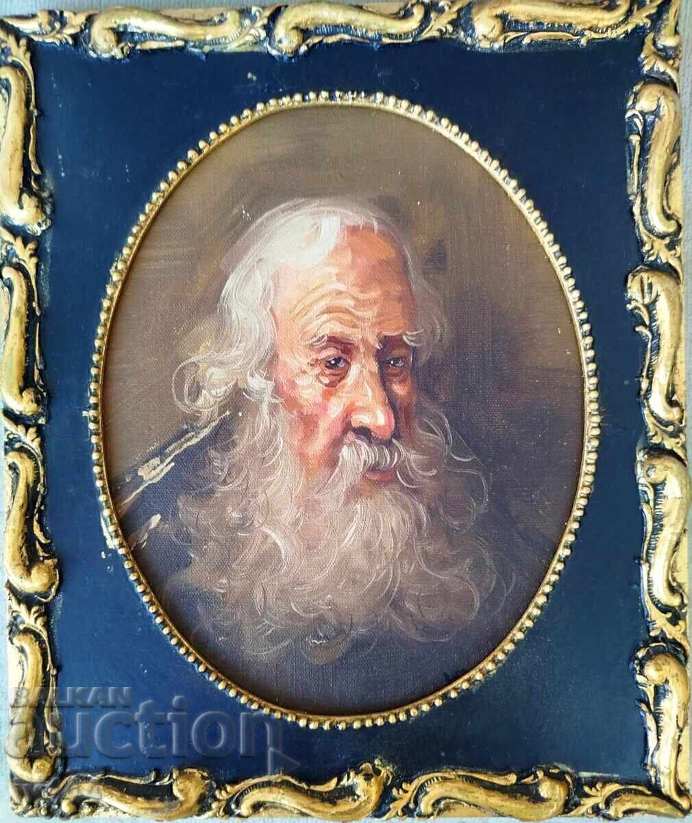 K.K.WONG СТАРА КАРТИНА, КИТАЙСКИ ХУДОЖНИК - СТАР МЪЖ С БРАДА
