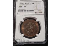 50 σεντ Μεξικό 1959 NGC MS-64 BN TOP POP / TOP GRADE