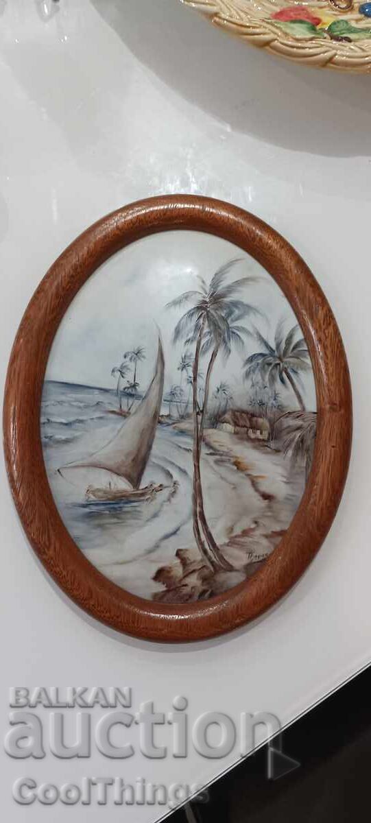 Unique porcelain painting marked Unique porcelain painting marked