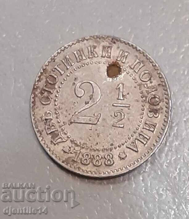 Monedă de 2 cenți și jumătate 1888.