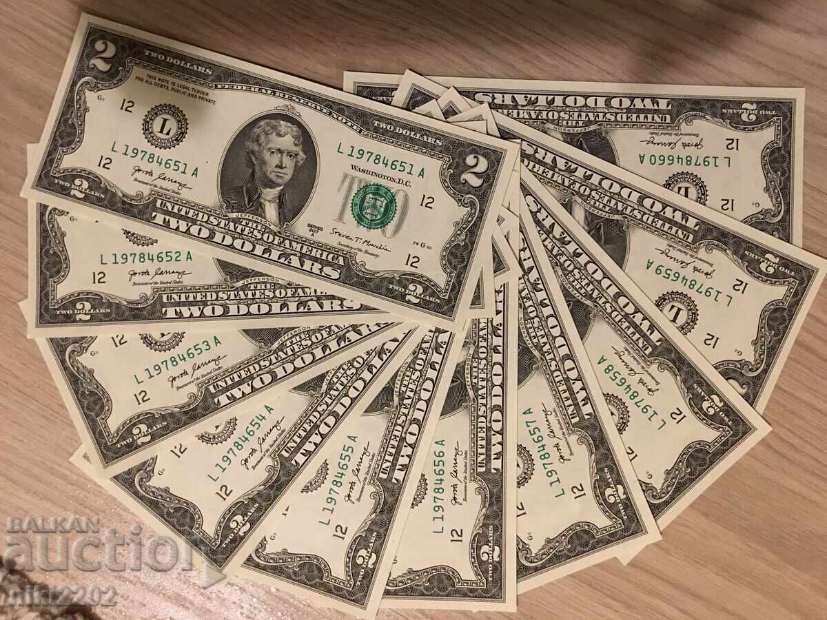 10 pieces x $2 dollars USA 2017A year UNC serial numbers