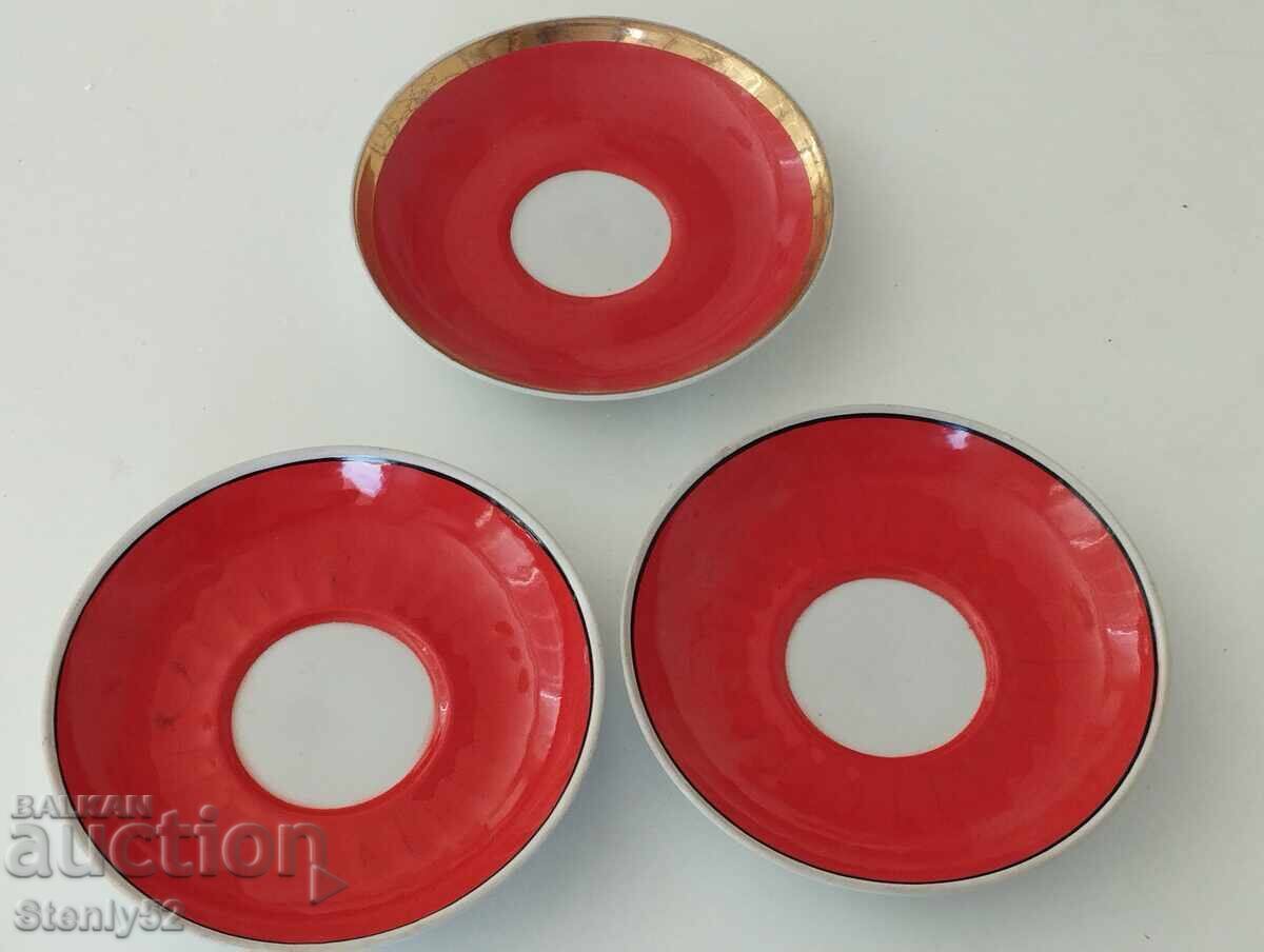 3 pcs of orange plates from the USSR with gilded edges 3 pcs of orange plates from the USSR with gilded edges