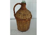 Old woven carboy, blown thick glass, 5 liters.