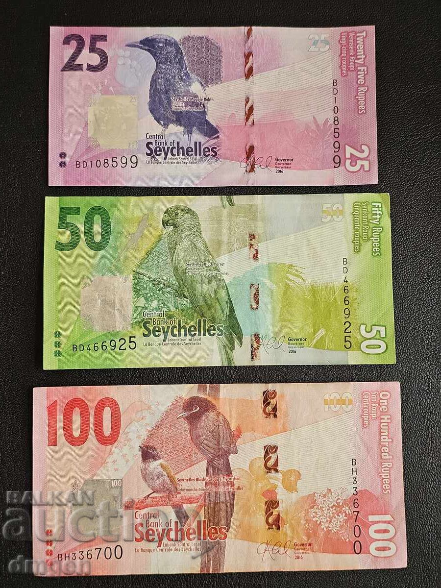 Seychelles Lot 25 50 and 100 Rupees