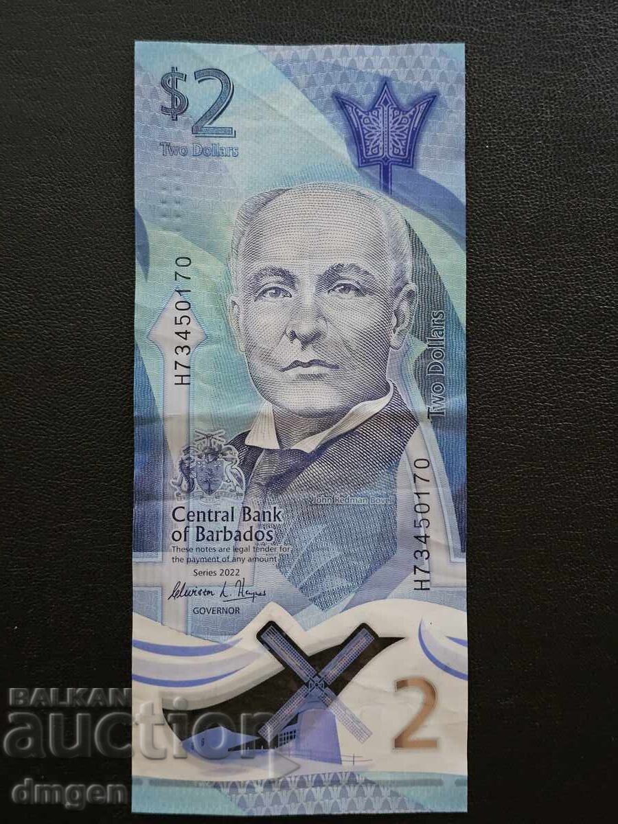 2 dollars Barbados 2022 polymer 2 dollars Barbados 2022 polymer