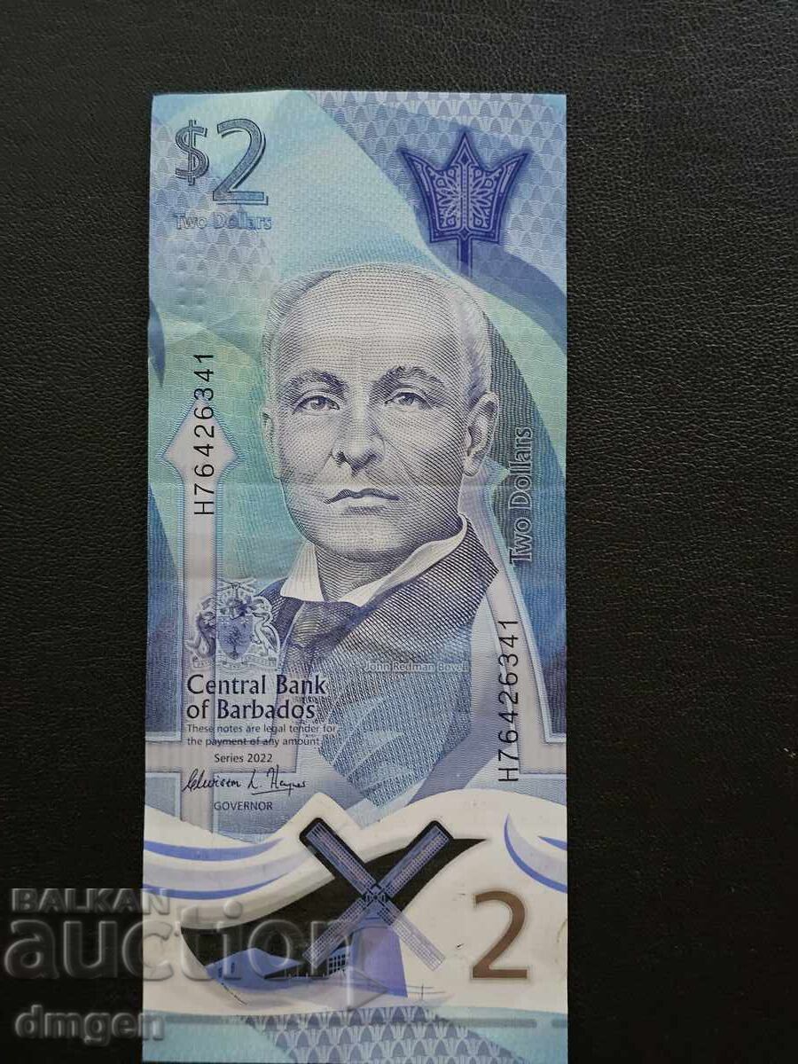 2 dollars Barbados 2022 polymer 2 dollars Barbados 2022 polymer