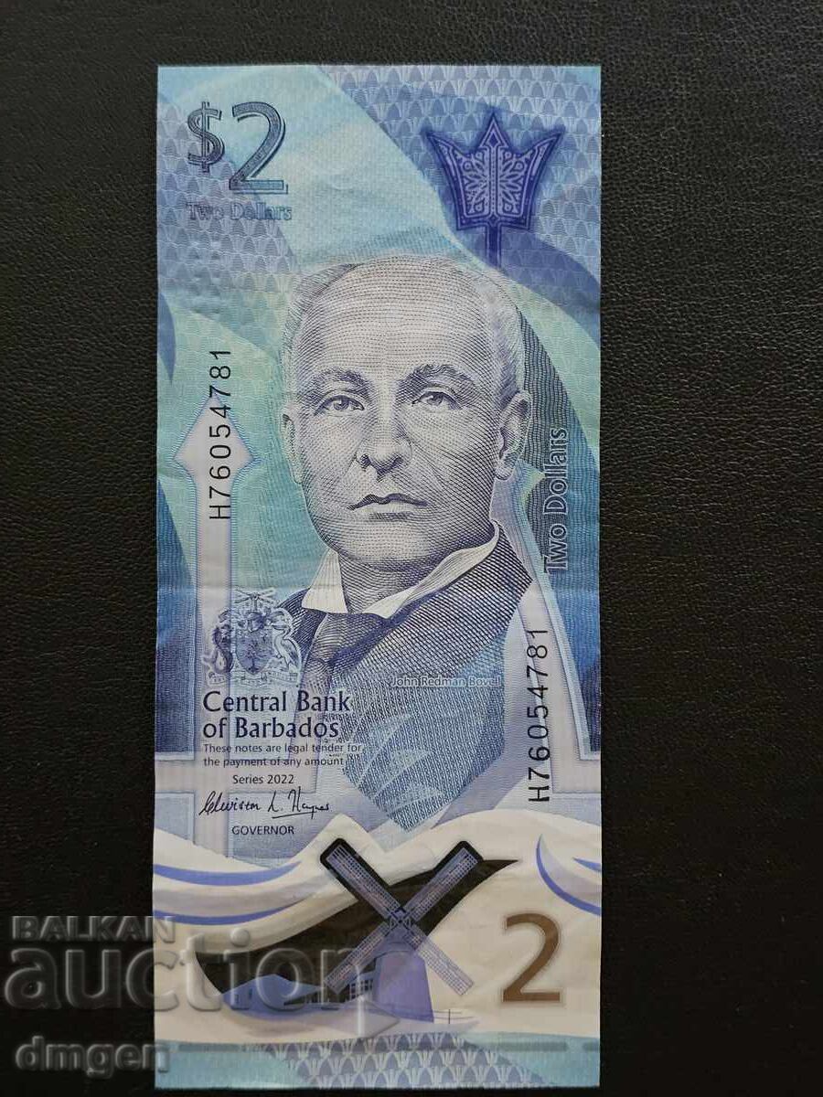 2 dollars Barbados 2022 polymer 2 dollars Barbados 2022 polymer