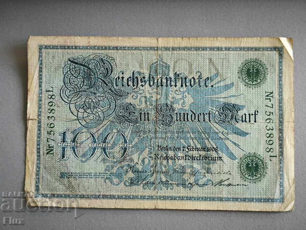 Reich banknote - Germany - 100 marks (green stamp) | 1908 Reich banknote - Germany - 100 marks (green stamp) | 1908