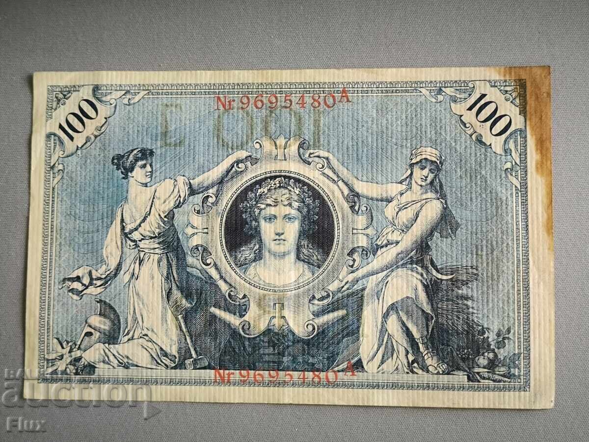 Reich banknote - Germany - 100 marks (red seal) | 1908 with price 7.00 BGN | € 3.58 Reich banknote - Germany - 100 marks (red seal) | 1908 with price 7.00 BGN | € 3.58
